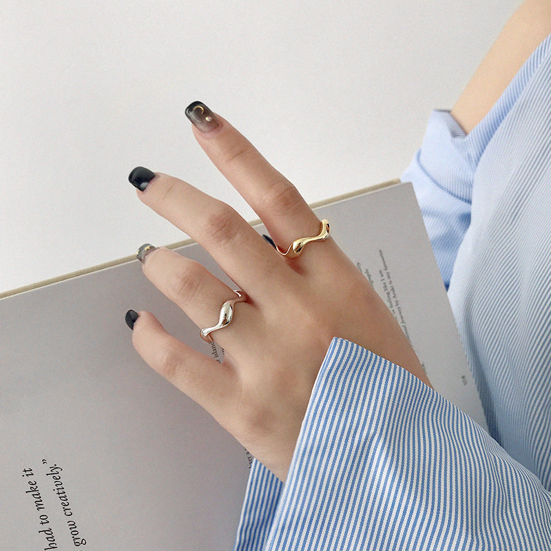 Levavenci Wavy Ring - Minimalist S925 Sterling Silver Ring - Levavenci - Jewelry - Opulent 18K Gold / Adjustable