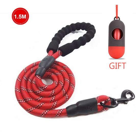 StrongPaws: Reflective Dog Leash with Padded Handle (Free Poop Bag Dispenser) - Levavenci - Red / 1.5 meters (4.9 feet)