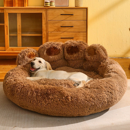 Pet Paw Heaven Bed - Calming Bed For Dogs & Cats - Levavenci - Brown Paw / Diameter: 23.6 inches (60cm)